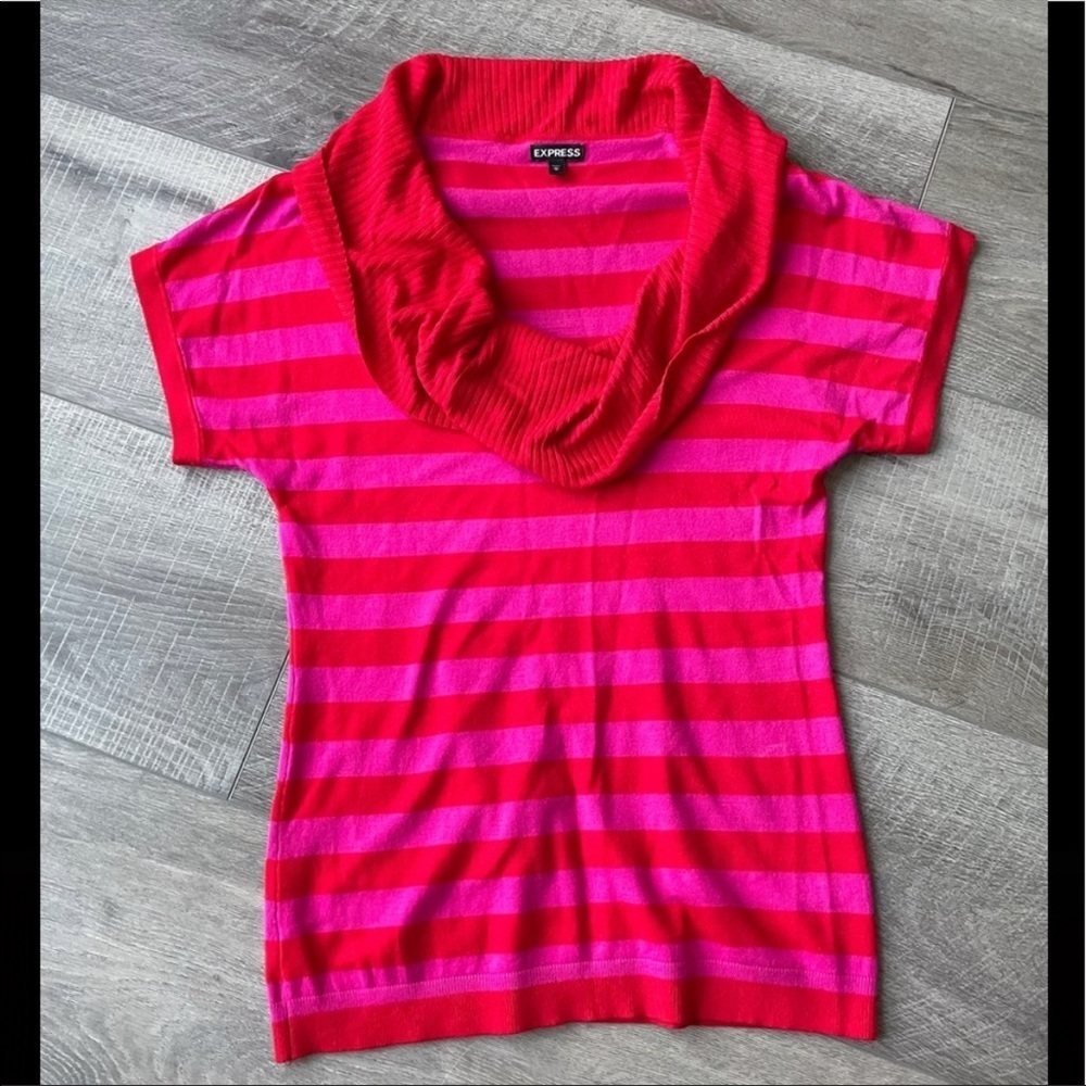 Express Short Sleeve Striped Cowl Neck Sweater Size Medium